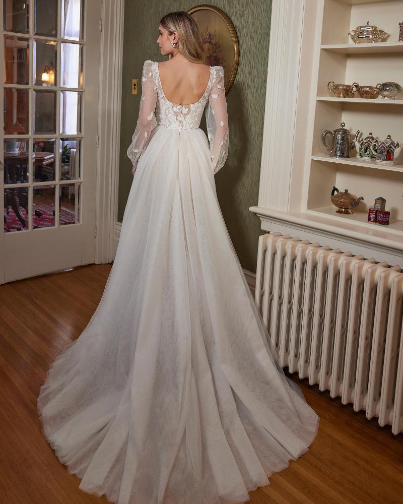La23250 simple a line tulle wedding dress with sleeves and lace2